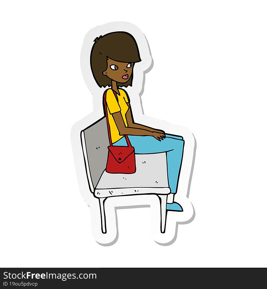 sticker of a cartoon woman sitting on bench