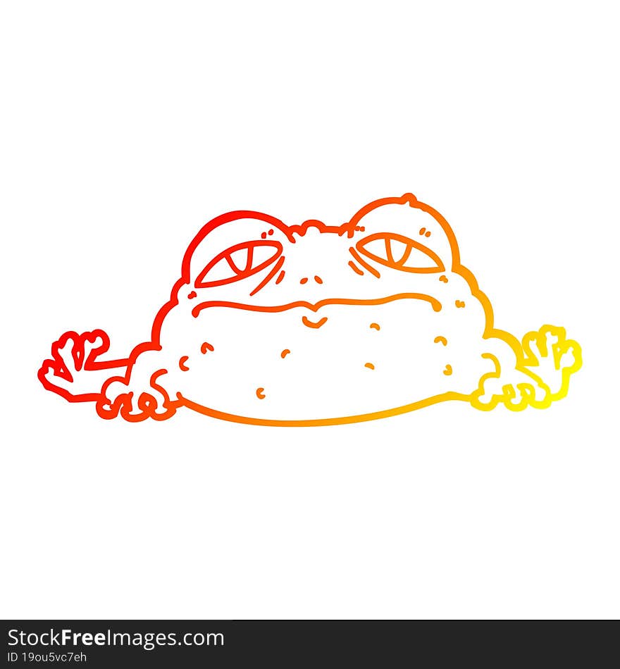 warm gradient line drawing of a cartoon ugly frog