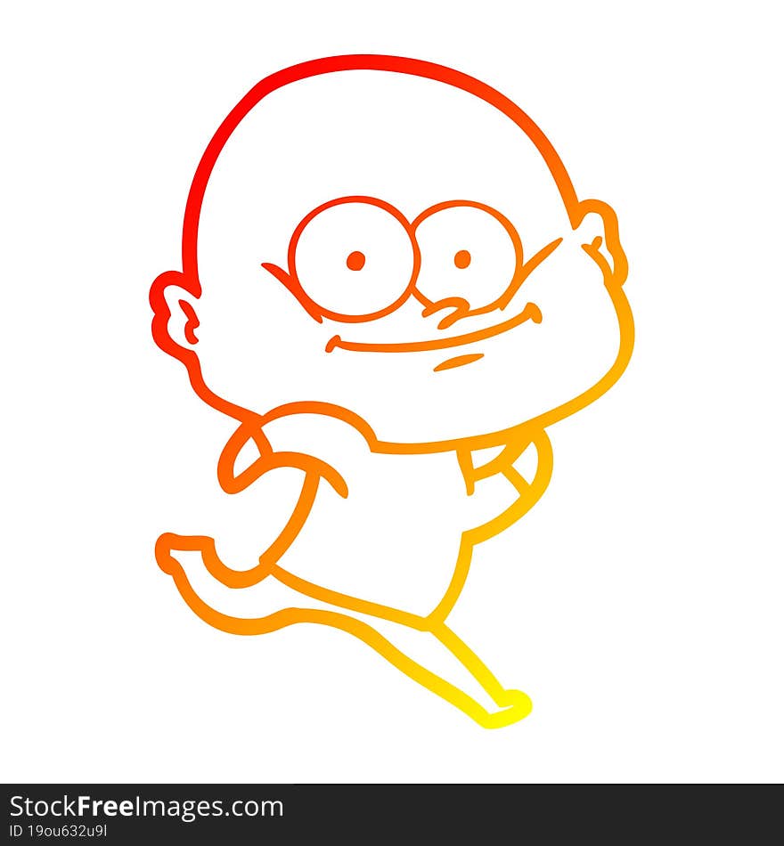 Warm Gradient Line Drawing Cartoon Bald Man Staring