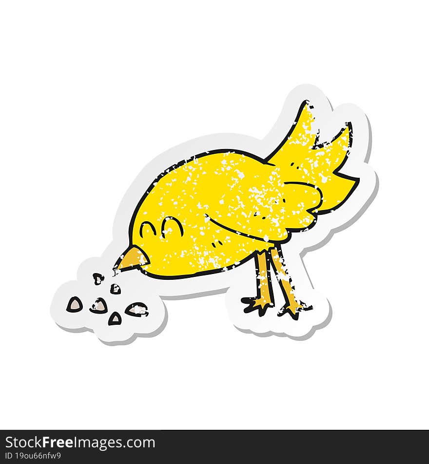 retro distressed sticker of a cartoon bird pecking seeds