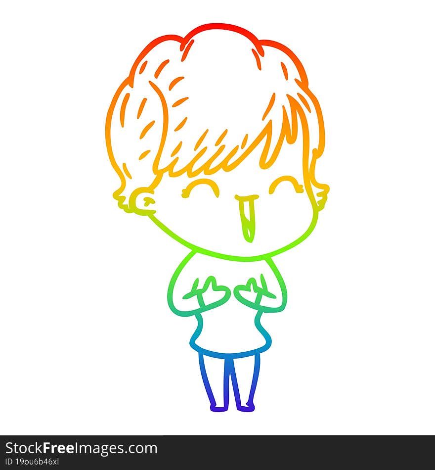 rainbow gradient line drawing of a cartoon laughing woman