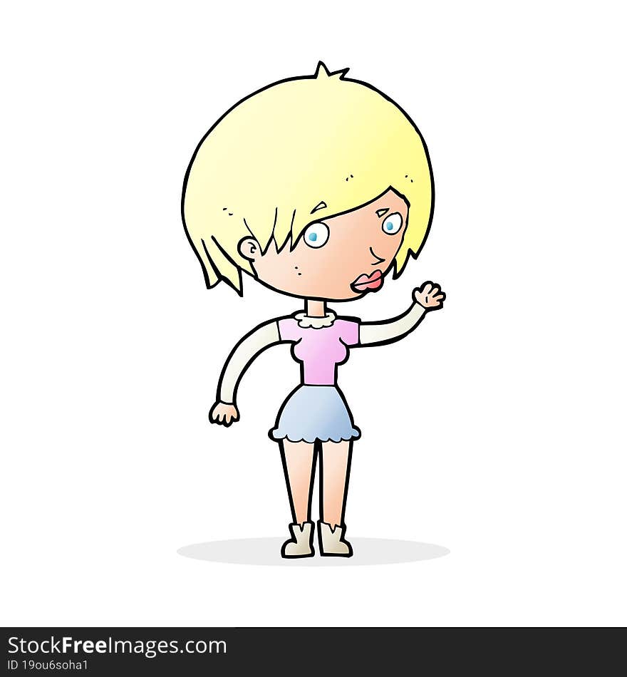 cartoon waving woman