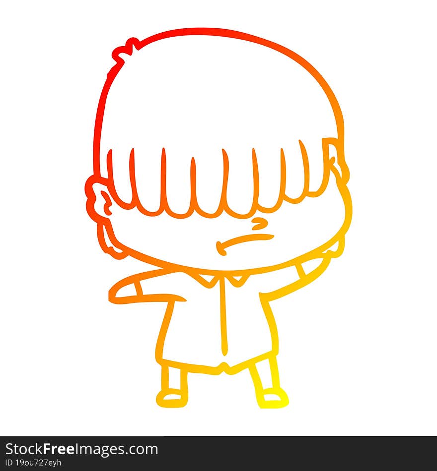 Warm Gradient Line Drawing Cartoon Boy With Untidy Hair