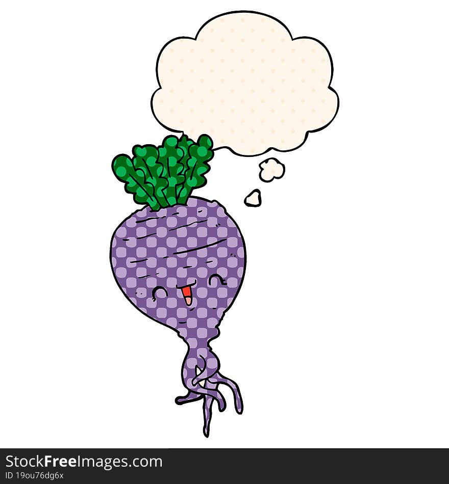 cartoon turnip with thought bubble in comic book style