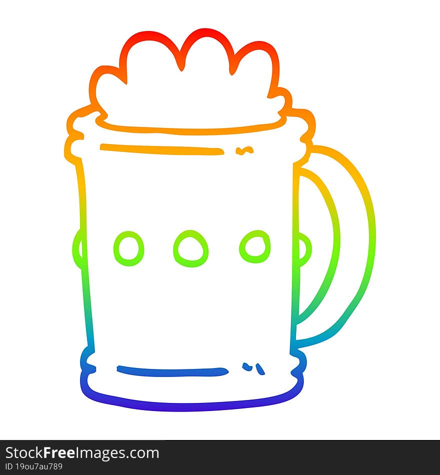 rainbow gradient line drawing cartoon beer tankard