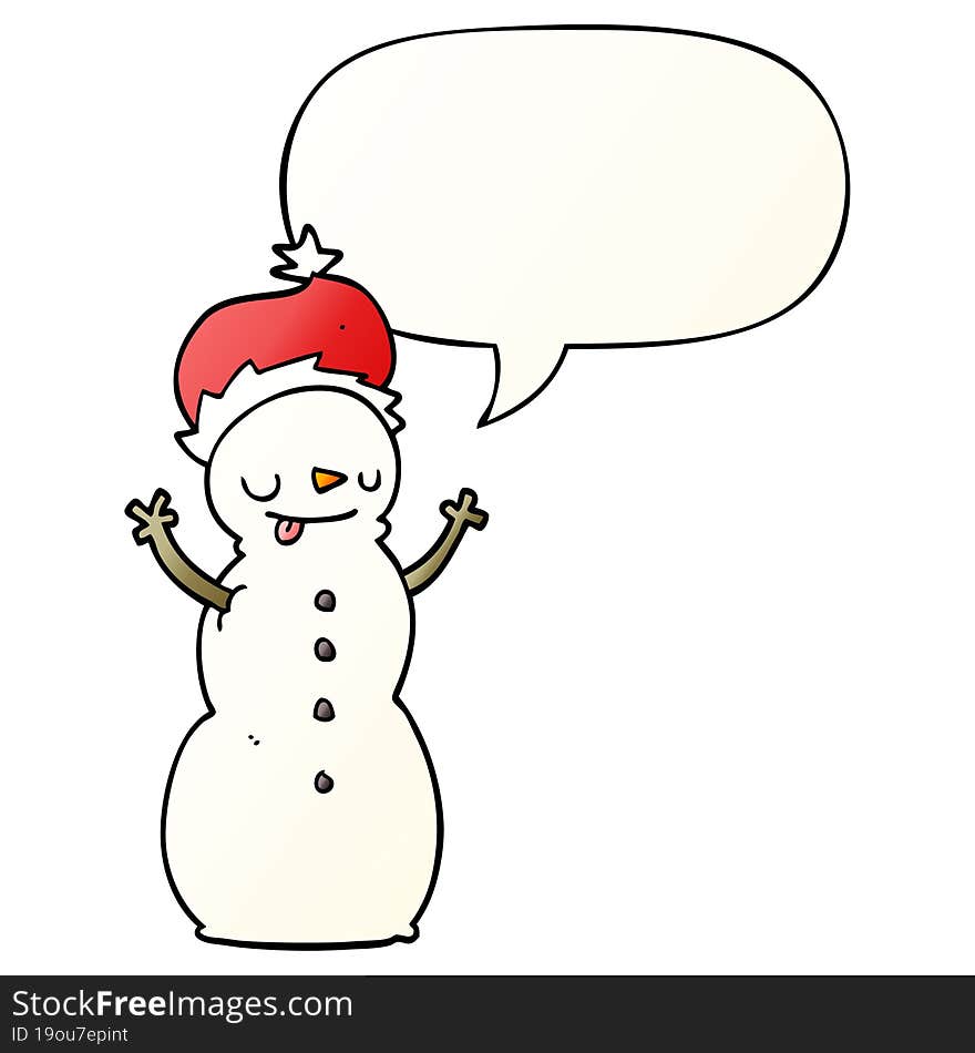 cartoon christmas snowman and speech bubble in smooth gradient style