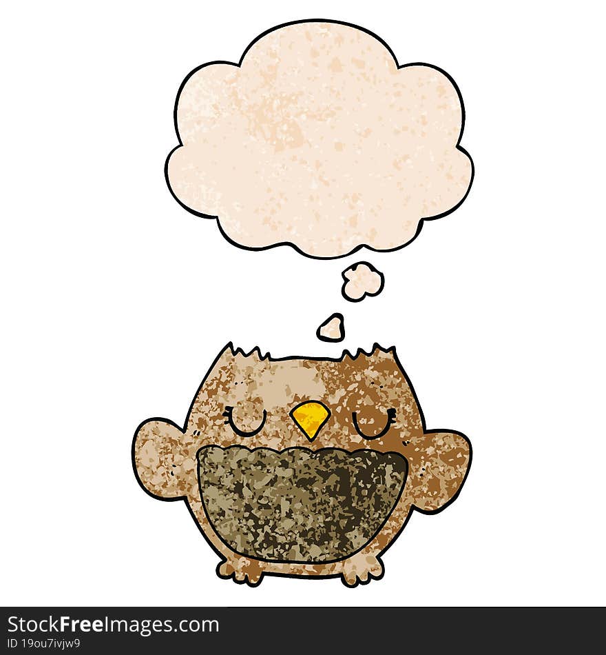 cartoon owl and thought bubble in grunge texture pattern style