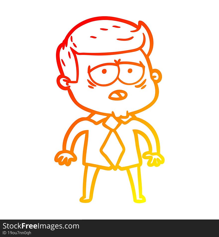 Warm Gradient Line Drawing Cartoon Tired Man