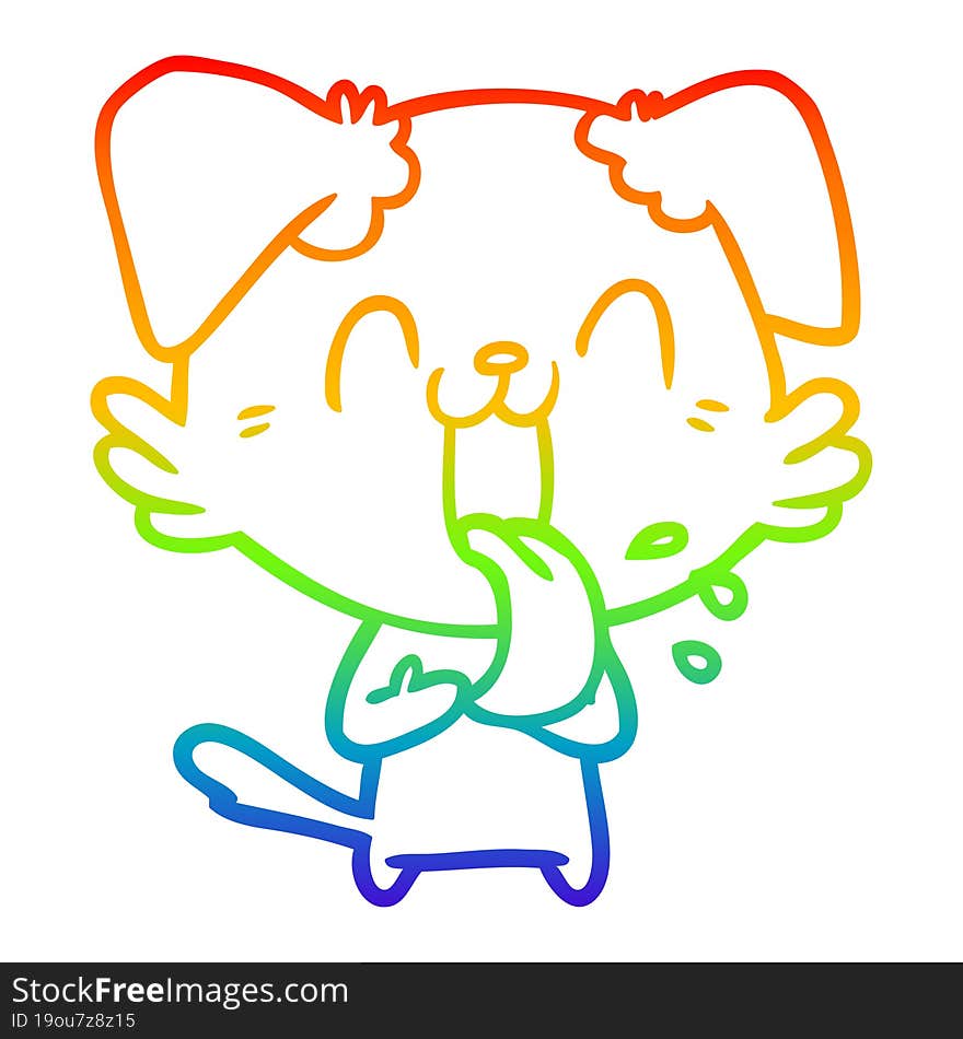 rainbow gradient line drawing cartoon panting dog