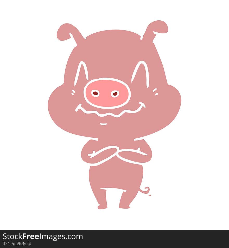 Nervous Flat Color Style Cartoon Pig