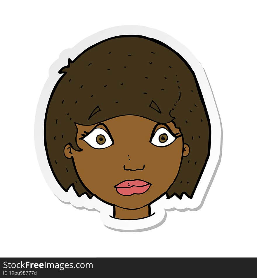 sticker of a cartoon worried female face