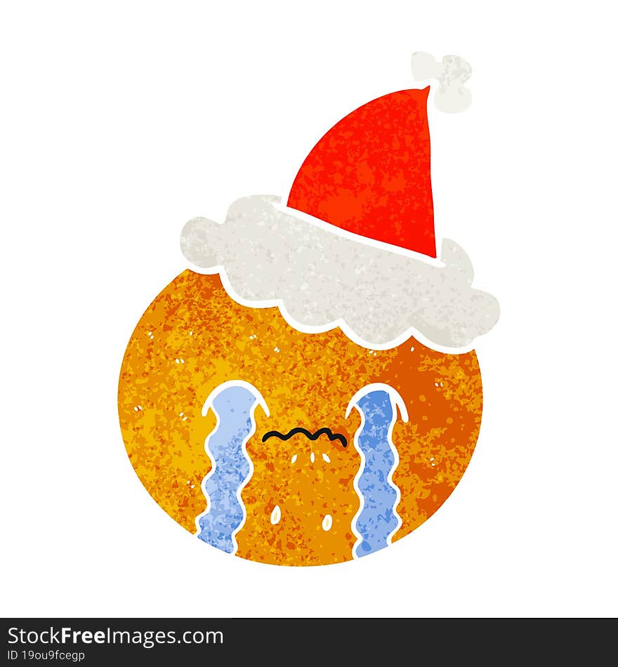 retro cartoon of a orange wearing santa hat