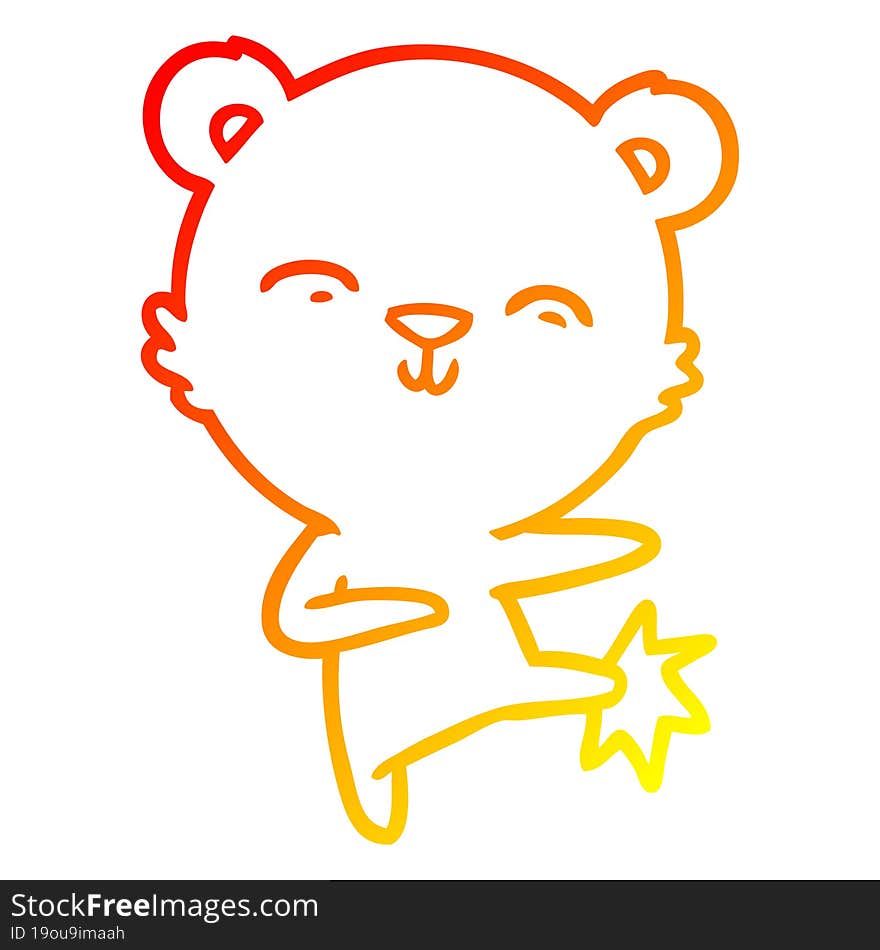 warm gradient line drawing happy cartoon polar bear kicking