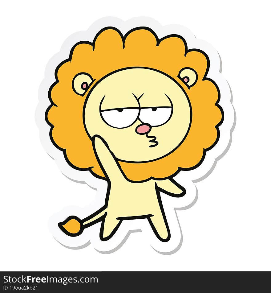 sticker of a cartoon bored lion waving