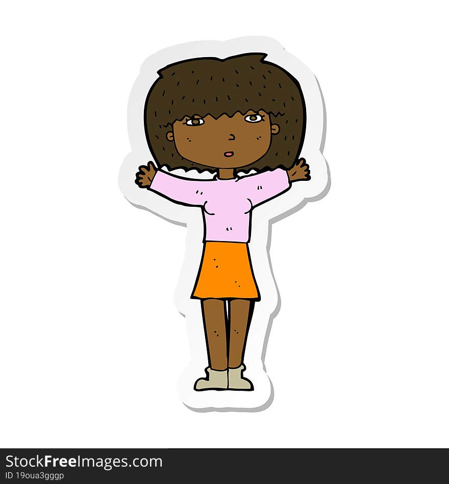 sticker of a cartoon woman raising arms in air