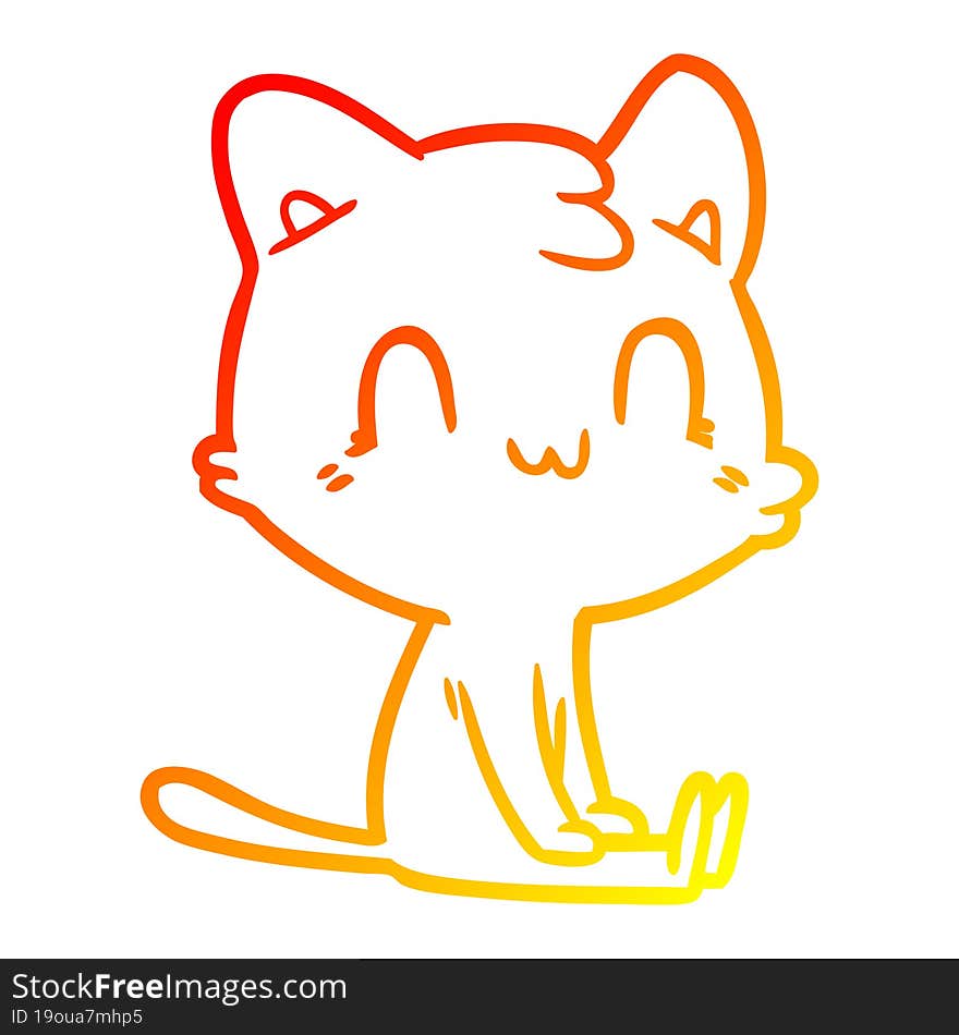 warm gradient line drawing of a cartoon happy cat