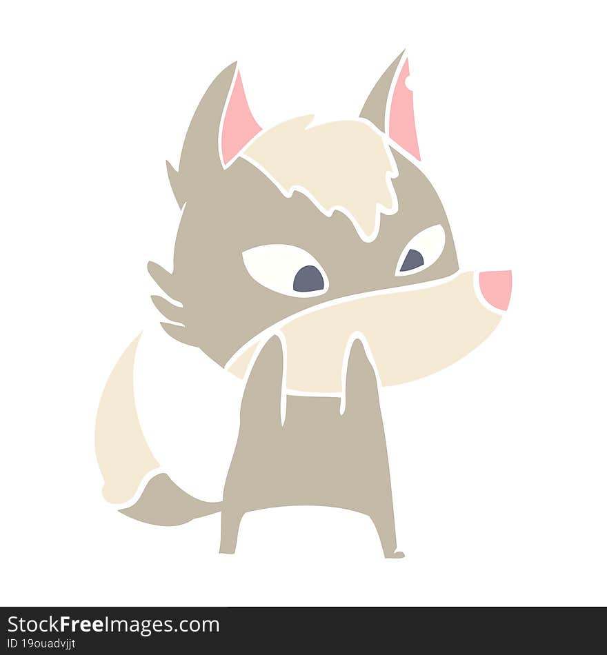 shy flat color style cartoon wolf