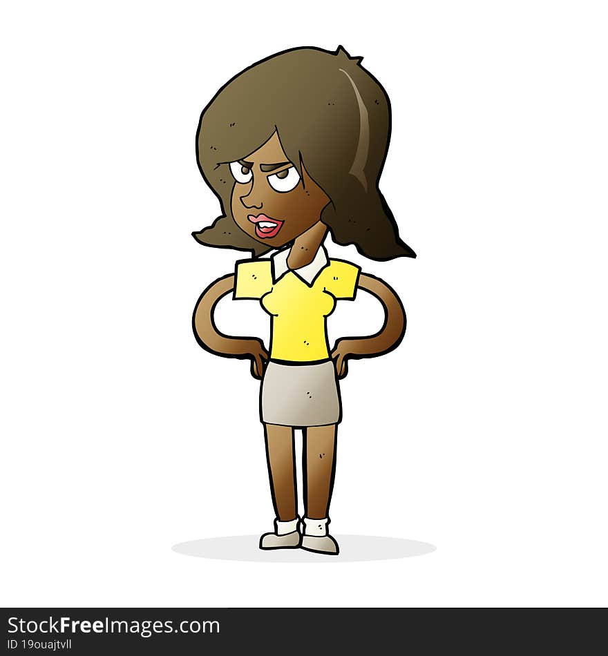 cartoon annoyed woman with hands on hips