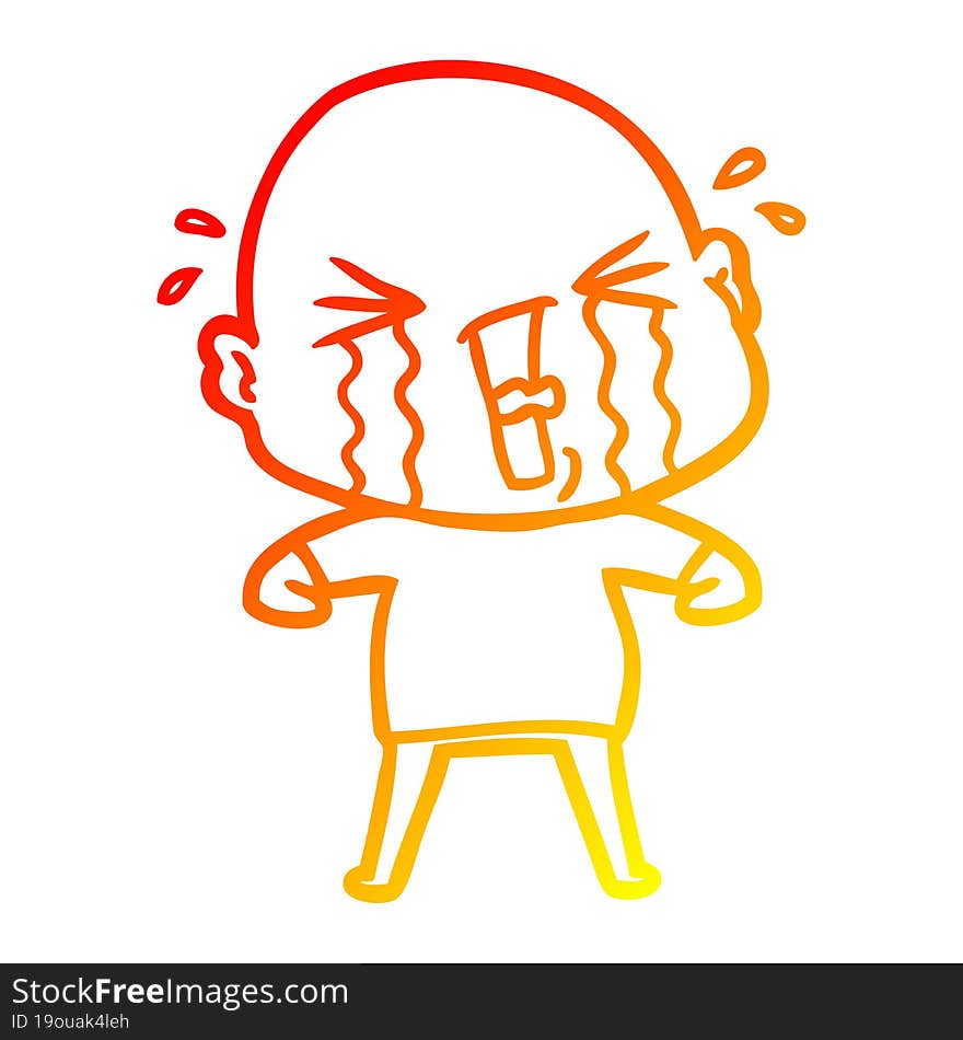 warm gradient line drawing cartoon crying bald man