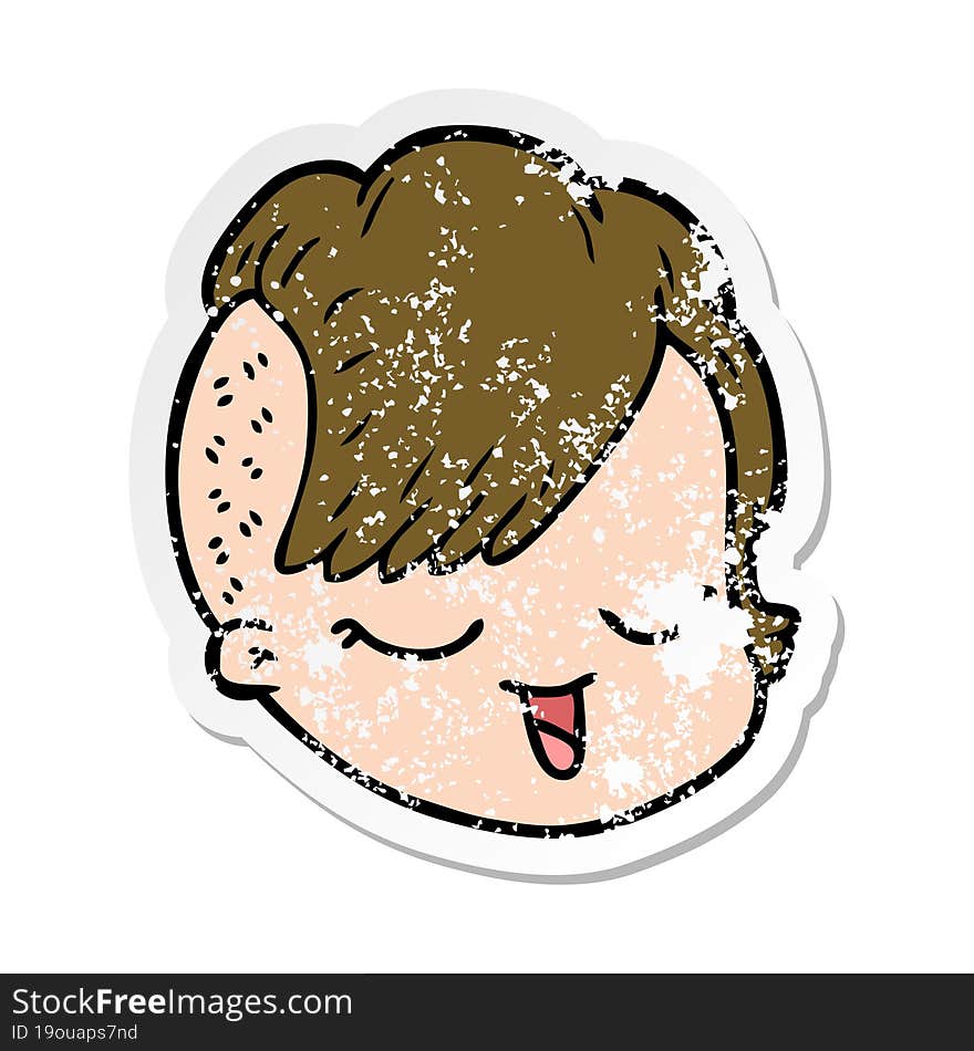 distressed sticker of a cartoon female face