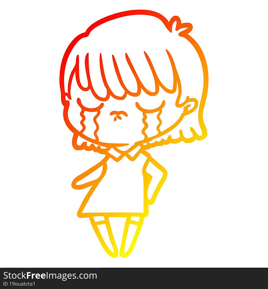 warm gradient line drawing cartoon woman crying