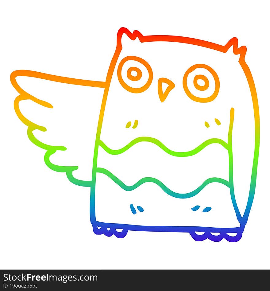 Rainbow Gradient Line Drawing Cartoon Happy Owl