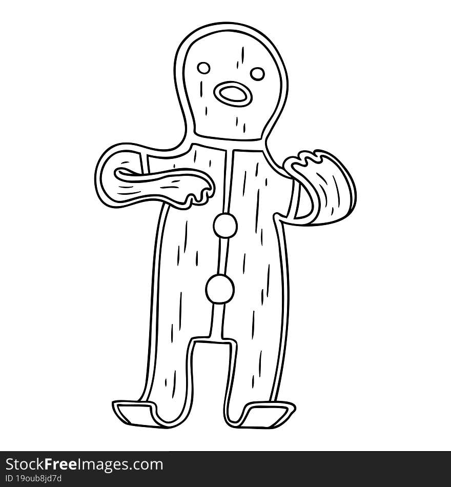 line drawing doodle of a gingerbread man