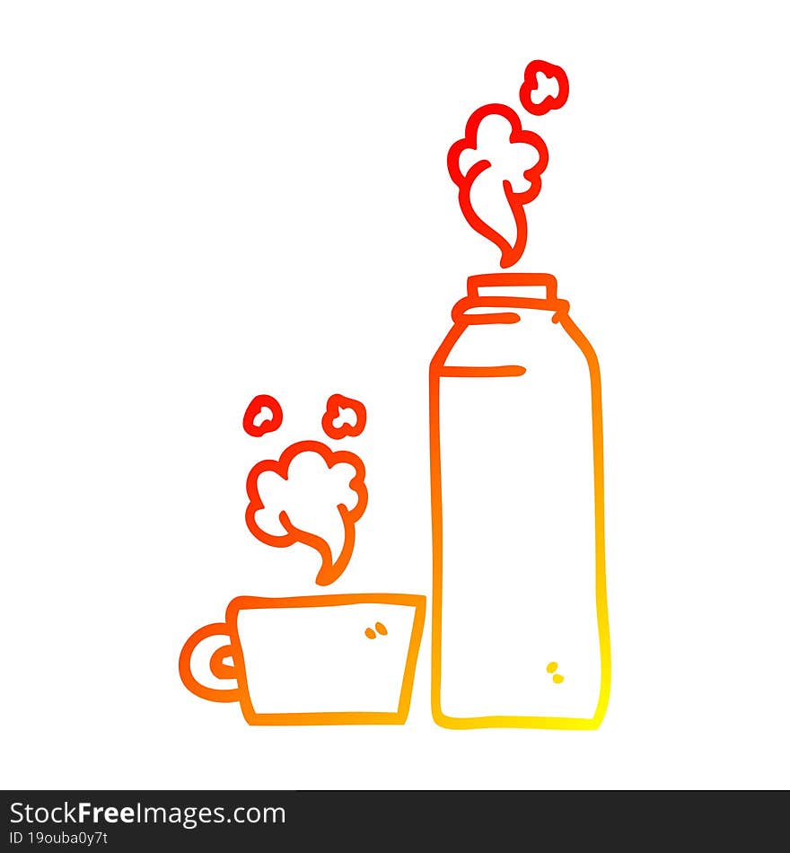 warm gradient line drawing cartoon hot drink in flask