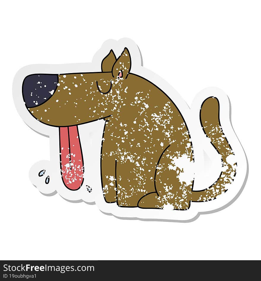 distressed sticker of a quirky hand drawn cartoon dog