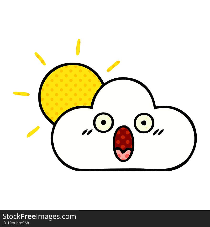 comic book style cartoon of a sunshine and cloud