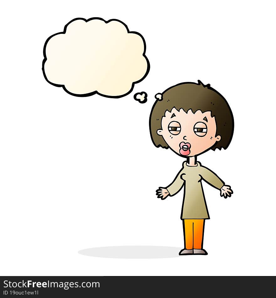 Cartoon Tired Woman With Thought Bubble