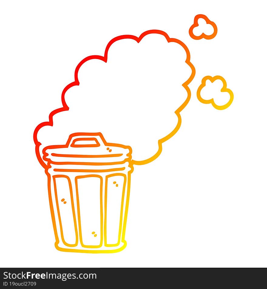 warm gradient line drawing of a cartoon stinky garbage can