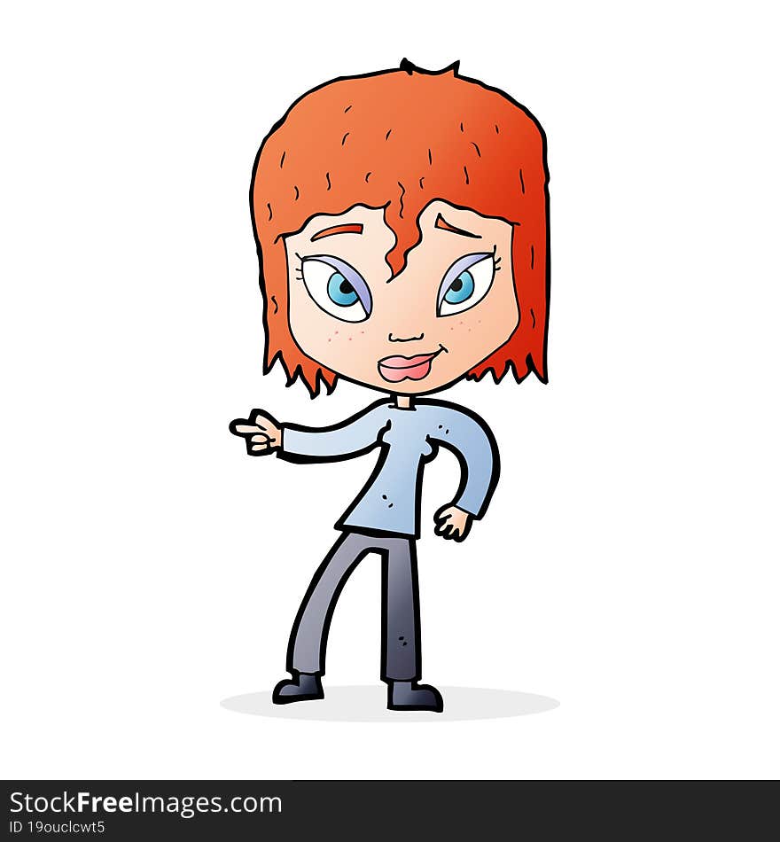 cartoon relaxed woman pointing