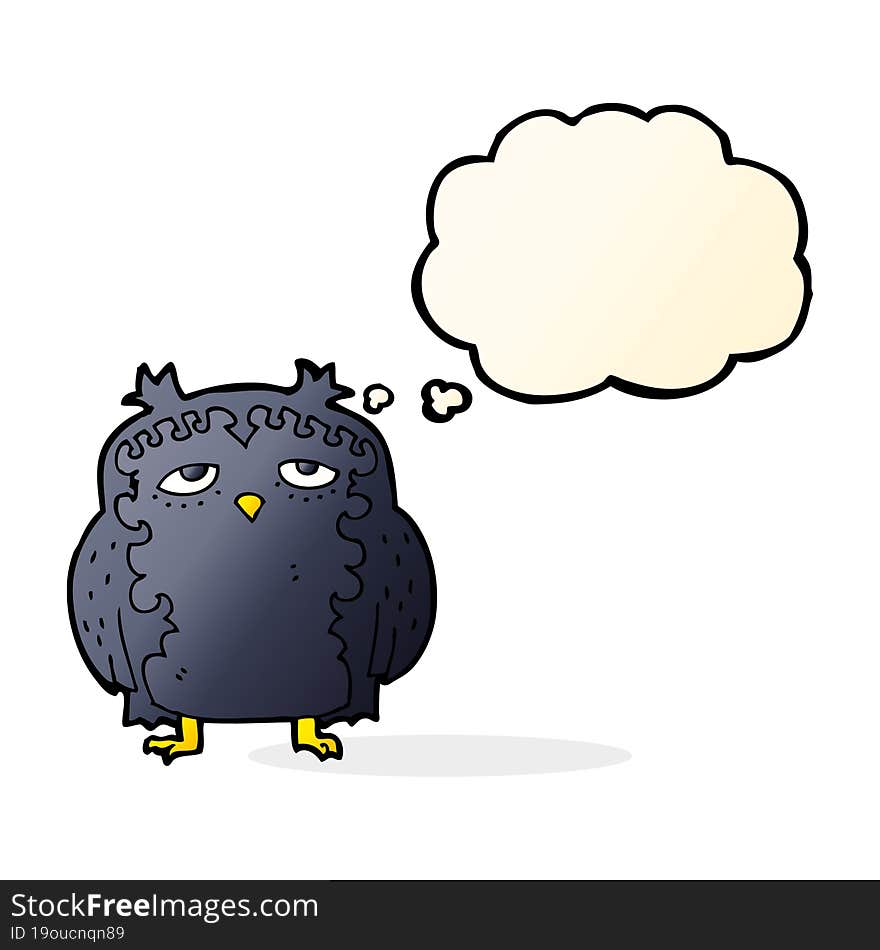 Cartoon Wise Old Owl With Thought Bubble