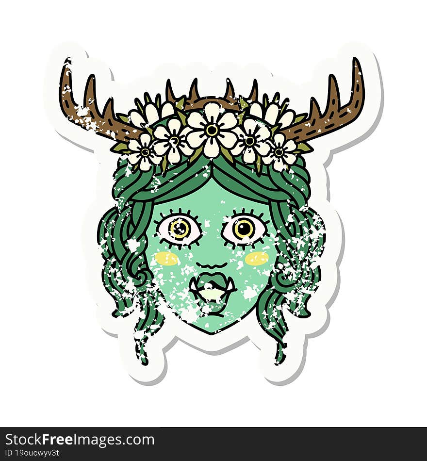 grunge sticker of a orc druid character face. grunge sticker of a orc druid character face