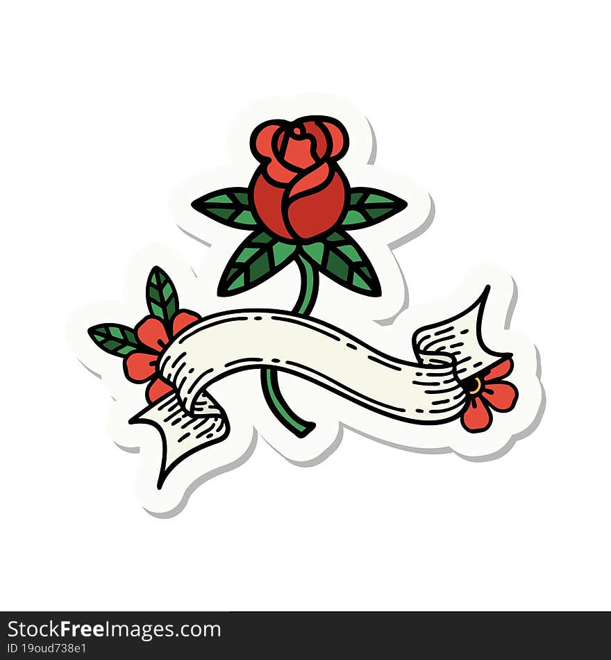 tattoo style sticker with banner of rose. tattoo style sticker with banner of rose