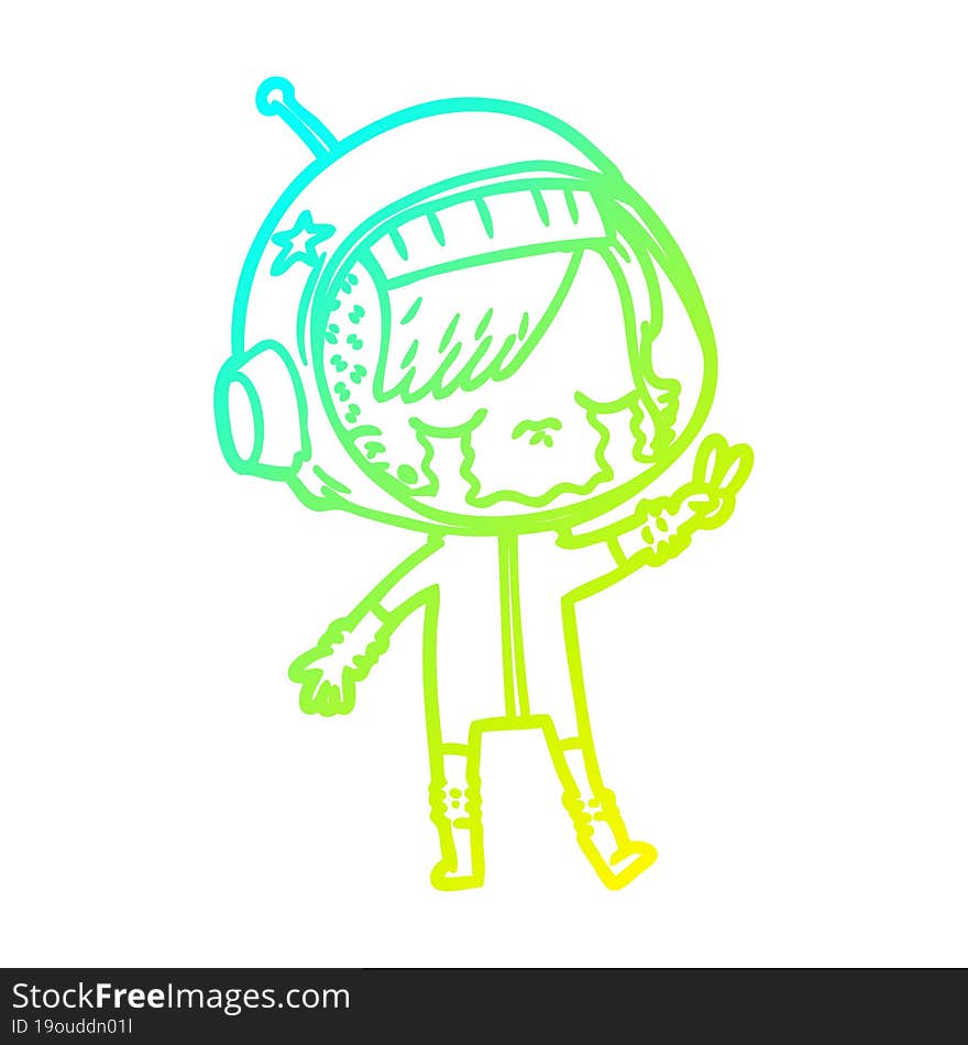 cold gradient line drawing of a cartoon crying astronaut girl