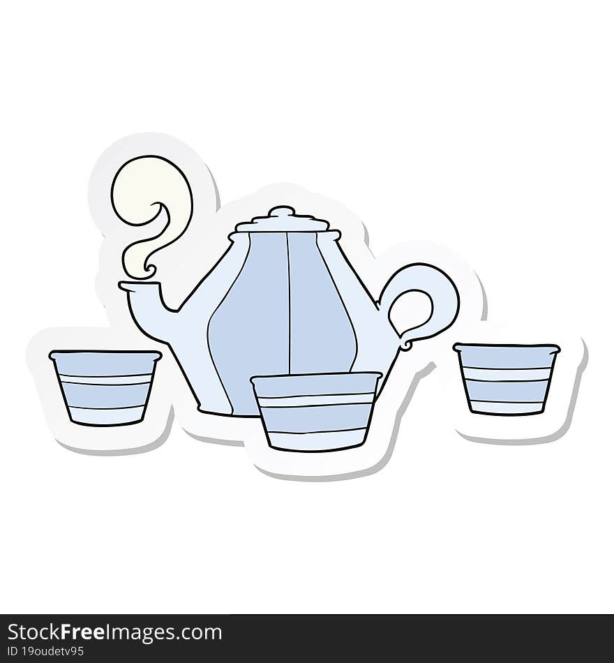 sticker of a cartoon teapot and cups