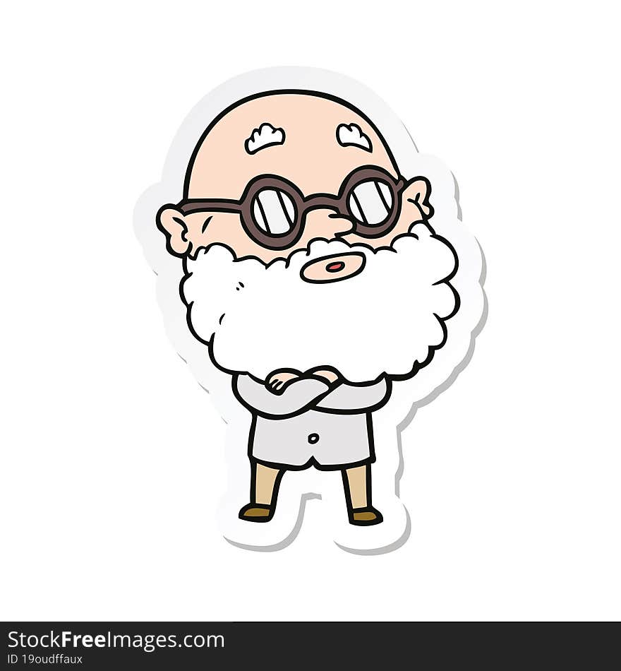 sticker of a cartoon curious man with beard and glasses