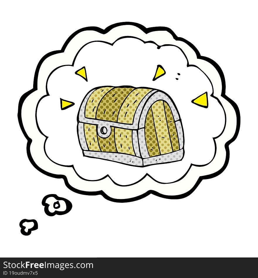 freehand drawn thought bubble cartoon treasure chest