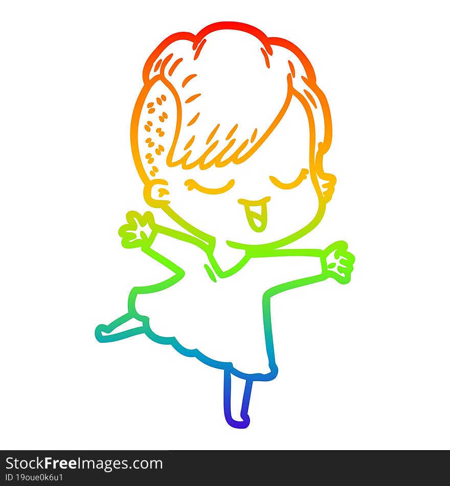 rainbow gradient line drawing happy cartoon girl dancing