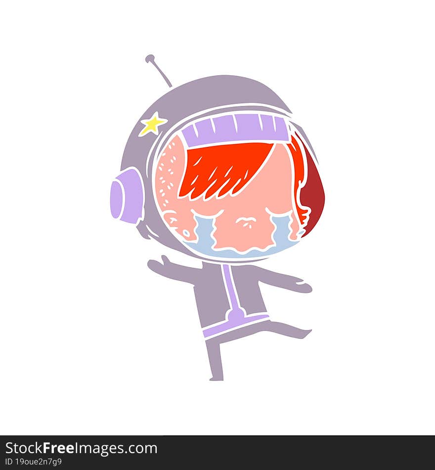 Flat Color Style Cartoon Crying Astronaut Girl