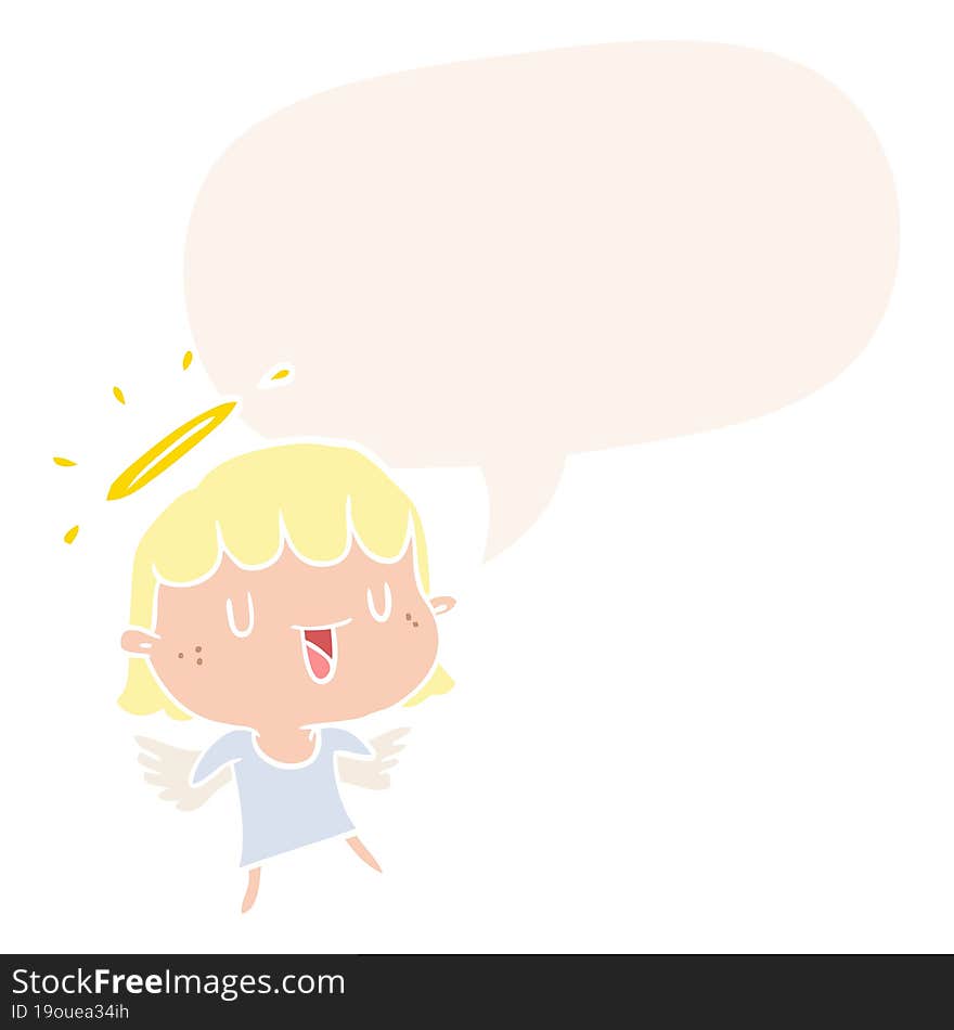 cute cartoon angel and speech bubble in retro style