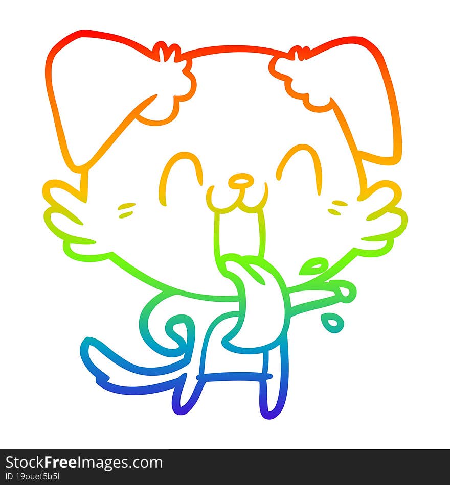 rainbow gradient line drawing of a cartoon panting dog