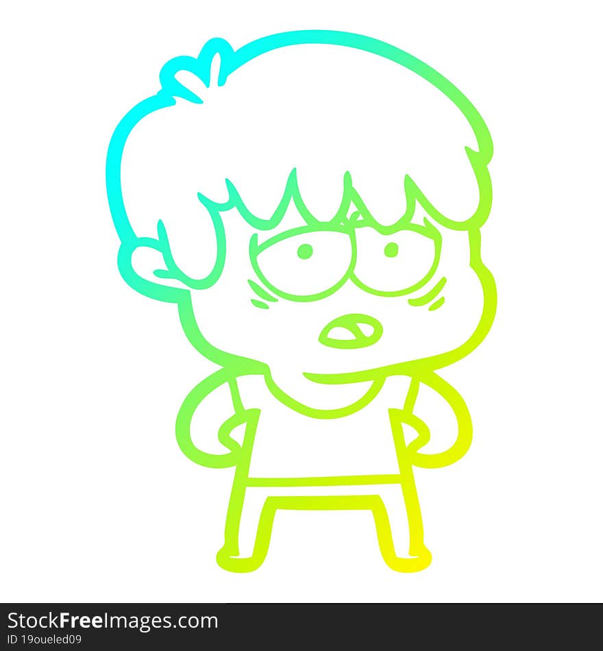 cold gradient line drawing cartoon exhausted boy