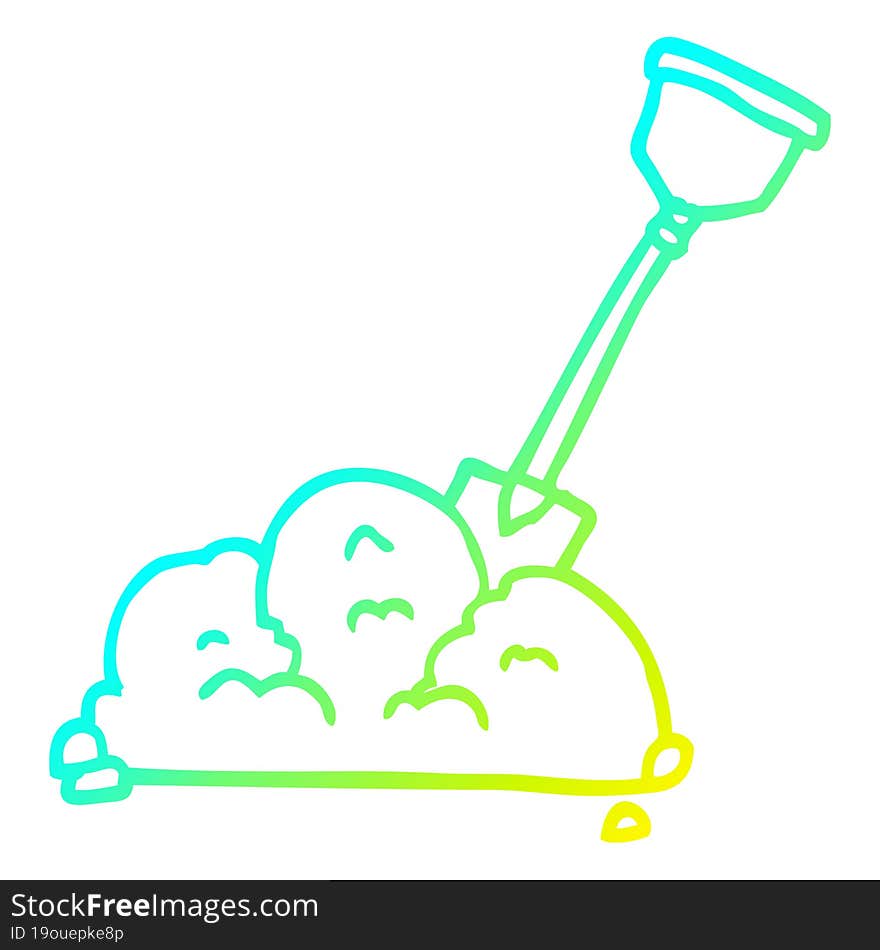 cold gradient line drawing cartoon shovel in dirt