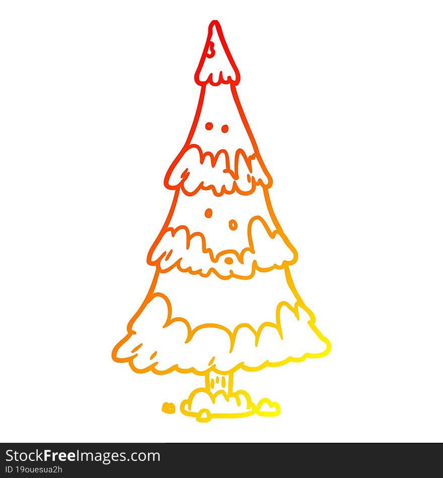 Warm Gradient Line Drawing Snowy Christmas Tree