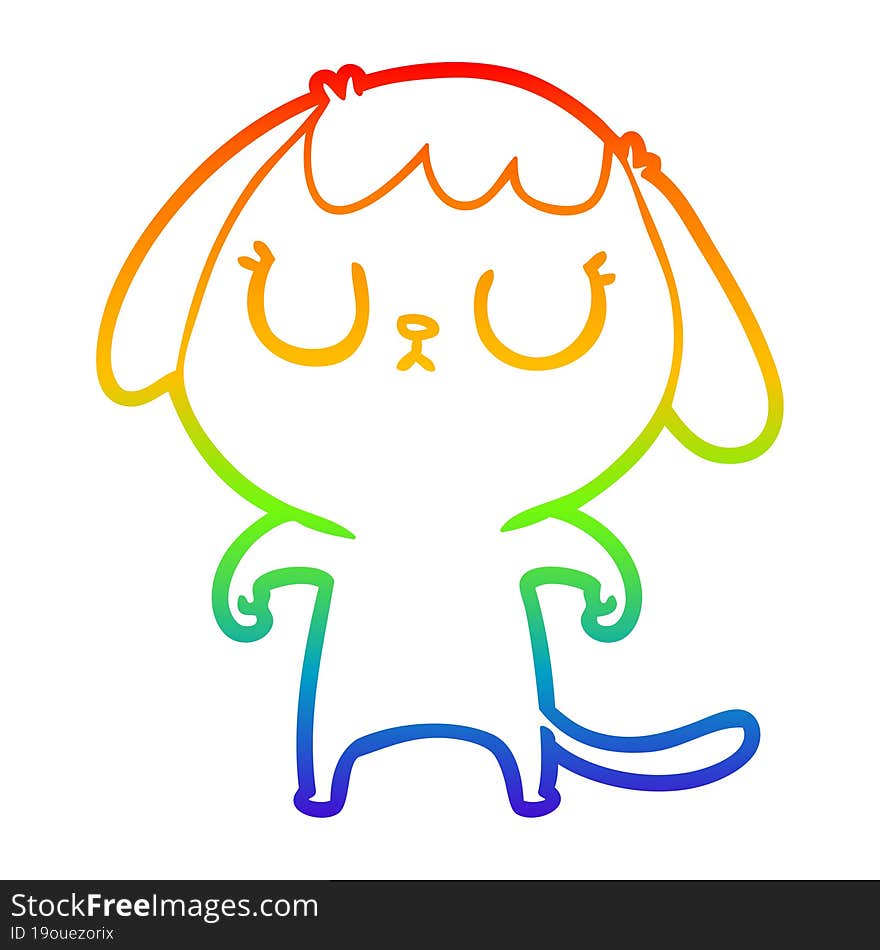 rainbow gradient line drawing of a cute cartoon dog