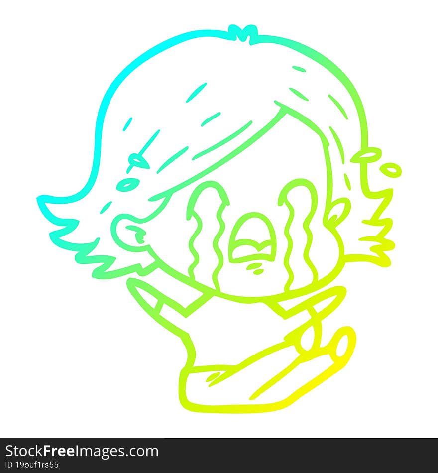 cold gradient line drawing cartoon woman crying