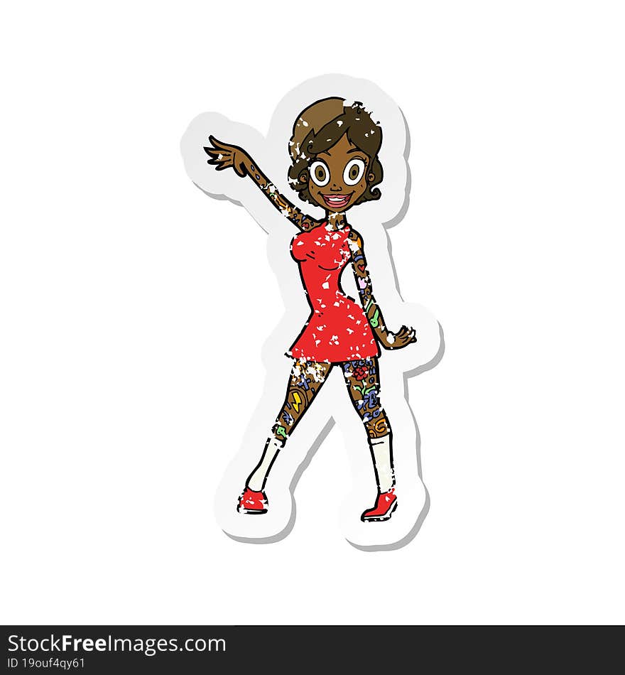 retro distressed sticker of a cartoon woman with tattoos